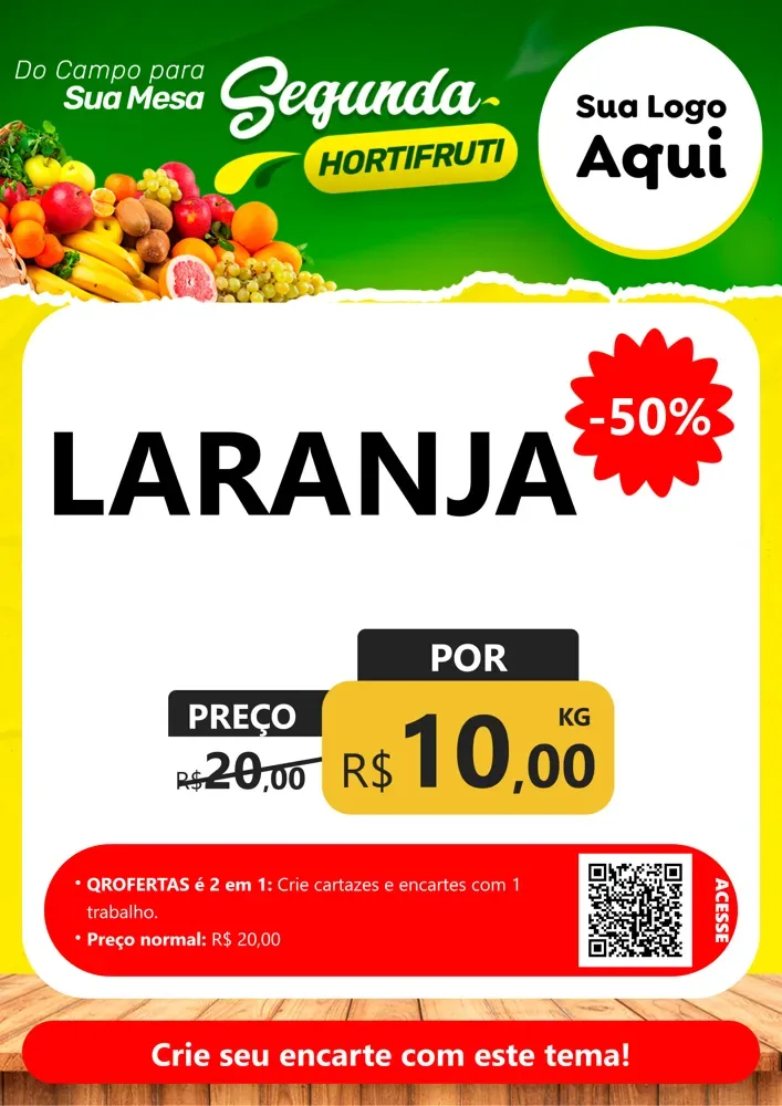 Modelo de Cartaz para Cartaz A4 Vertical com o tema Segunda hortifruti para Hortifrúti