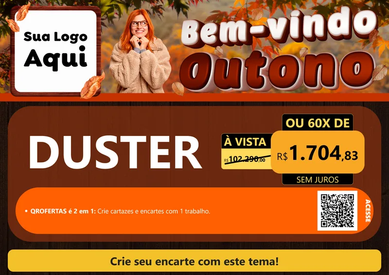 Modelo de Cartaz para Cartaz A4 Horizontal com o tema Bem-vindo Outono para Concessionaria de Carros