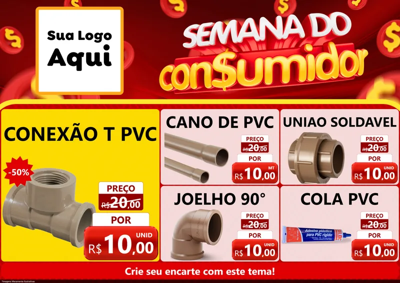 Modelo de Encarte para Encarte A4 Horizontal com o tema Semana do Consumidor para Tubos e conexões