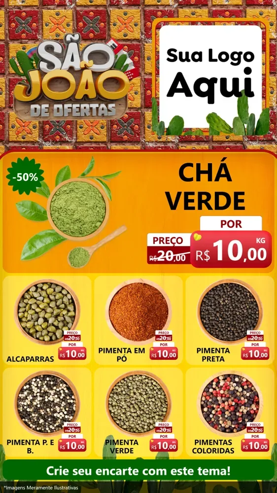 Modelo de Rede Social para Stories com o tema São João de Muitas Ofertas - Junina para Produtos Naturais