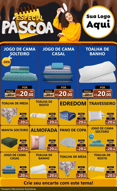 Modelo de Encarte para Encarte Grande com o tema Especial Páscoa para Cama, Mesa e Banho