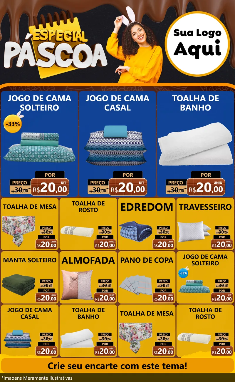 Modelo de Encarte para Encarte Grande com o tema Especial Páscoa para Cama, Mesa e Banho