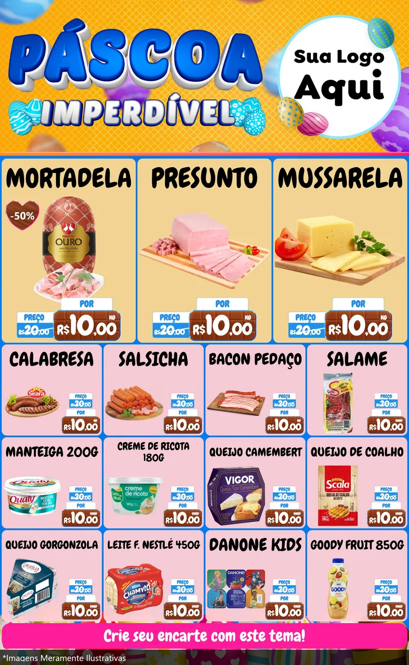 Modelo de Encarte para Encarte Grande com o tema Páscoa Imperdível para Frios e Laticínios