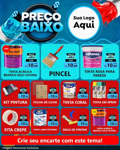 Modelo de Rede Social para Feed Instagram com o tema Preço Baixo - Tintas para Tintas e Ferramentas