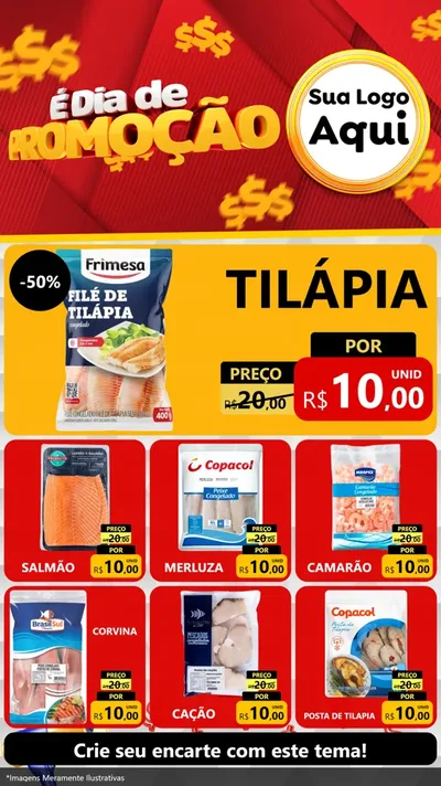 Modelo de Rede Social para Stories com o tema É Dia De Promoção para Peixaria