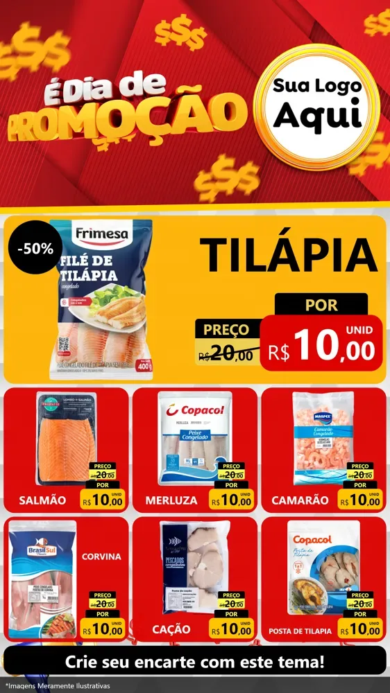 Modelo de Rede Social para Stories com o tema É Dia De Promoção para Peixaria