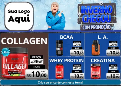 Modelo de Encarte para Encarte A4 Horizontal com o tema Inverno Chegou Com Promoção para Suplementos alimentares