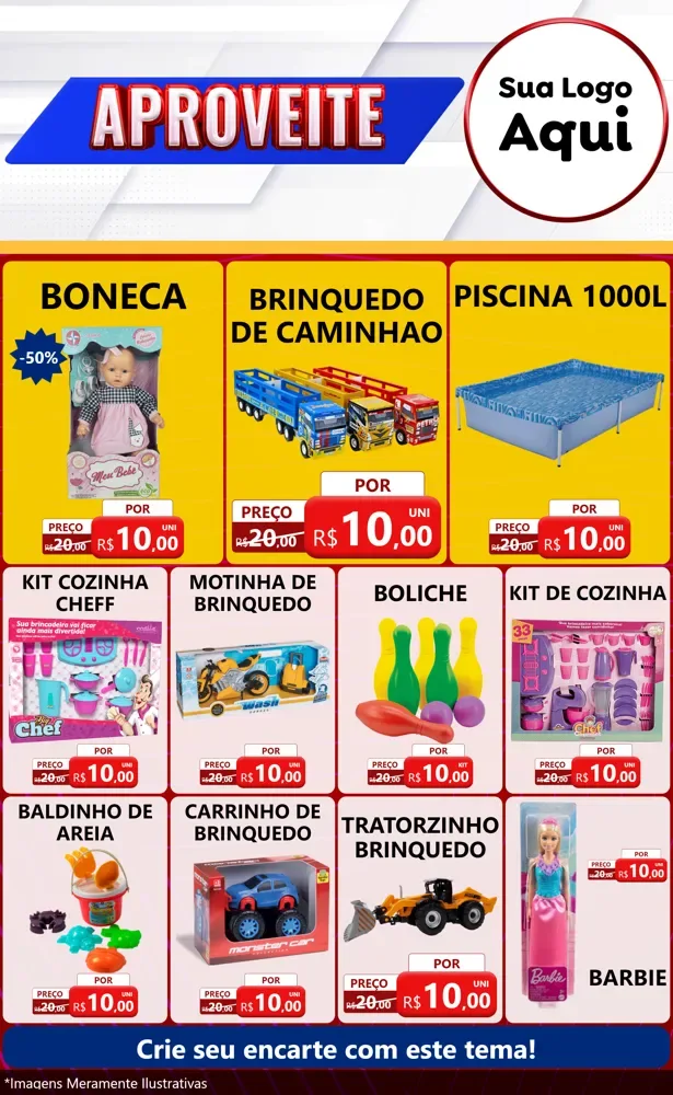 Modelo de Encarte para Encarte Grande com o tema Aproveite para Brinquedos