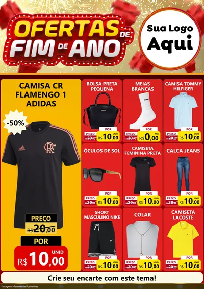 Modelo de Encarte para Encarte A4 Vertical com o tema Ofertas de Fim de Ano para Roupas e acessórios