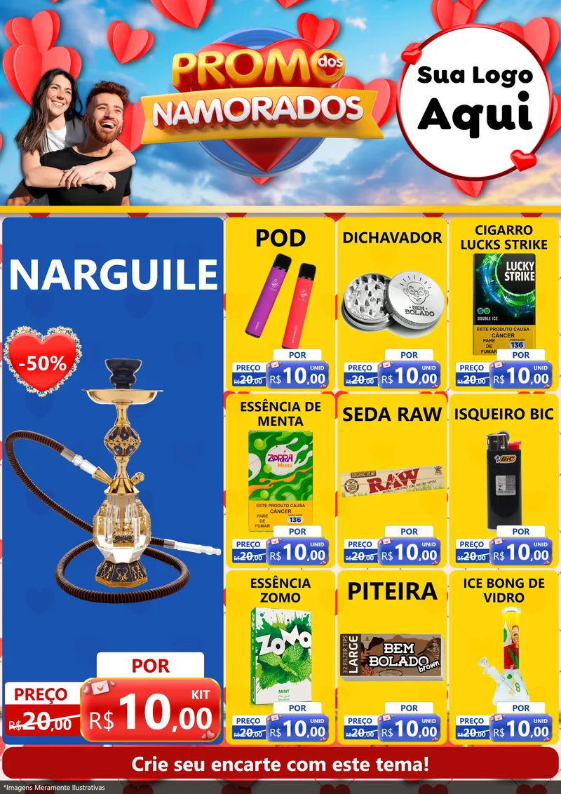 Modelo de Encarte para Encarte A4 Vertical com o tema Promo dos Namorados para Tabacaria
