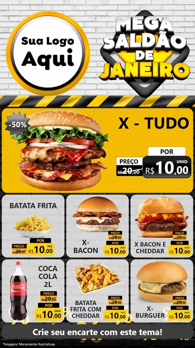 Modelo de Rede Social para Stories com o tema Mega Saldão de Janeiro para Hamburgueria