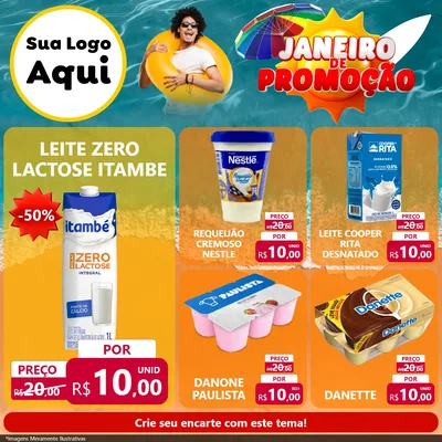 Modelo de Rede Social para Feed Facebook com o tema Janeiro de Promoção para Frios e Laticínios