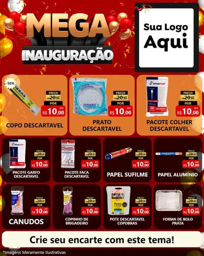 Modelo de Rede Social para Feed Instagram com o tema Mega Inauguração para Embalagens