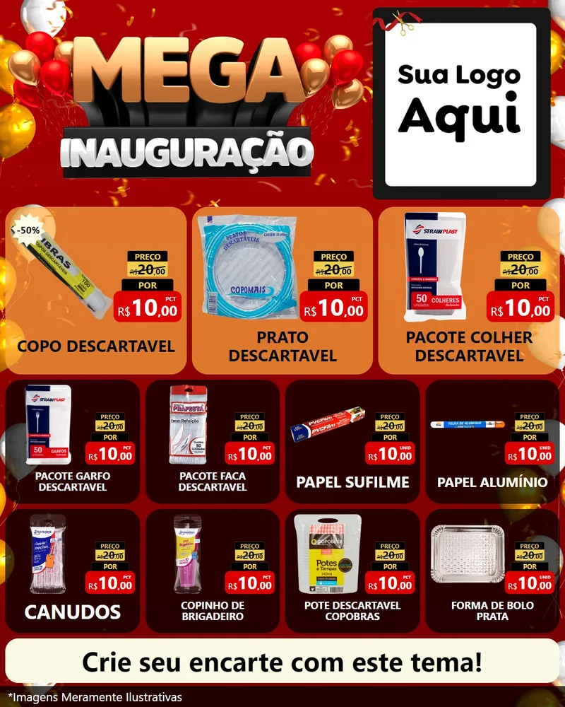 Modelo de Rede Social para Feed Instagram com o tema Mega Inauguração para Embalagens