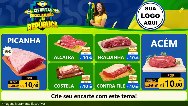 Modelo de TV para TV Horizontal com o tema Ofertas Proclamação da República para Açougue