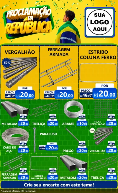 Modelo de Encarte para Encarte Grande com o tema Proclamação da República para Ferragens
