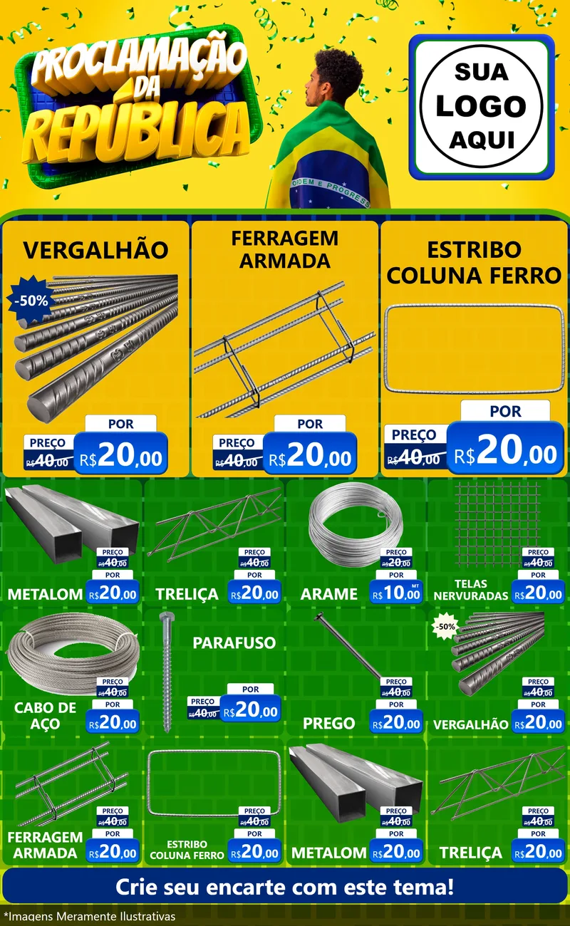 Modelo de Encarte para Encarte Grande com o tema Proclamação da República para Ferragens