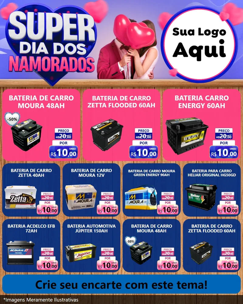 Modelo de Rede Social para Feed Instagram com o tema Super Dia dos Namorados para Baterias Elétricas