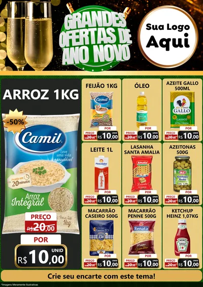 Modelo de Encarte para Encarte A4 Vertical com o tema Grandes Ofertas de Ano Novo para Supermercado