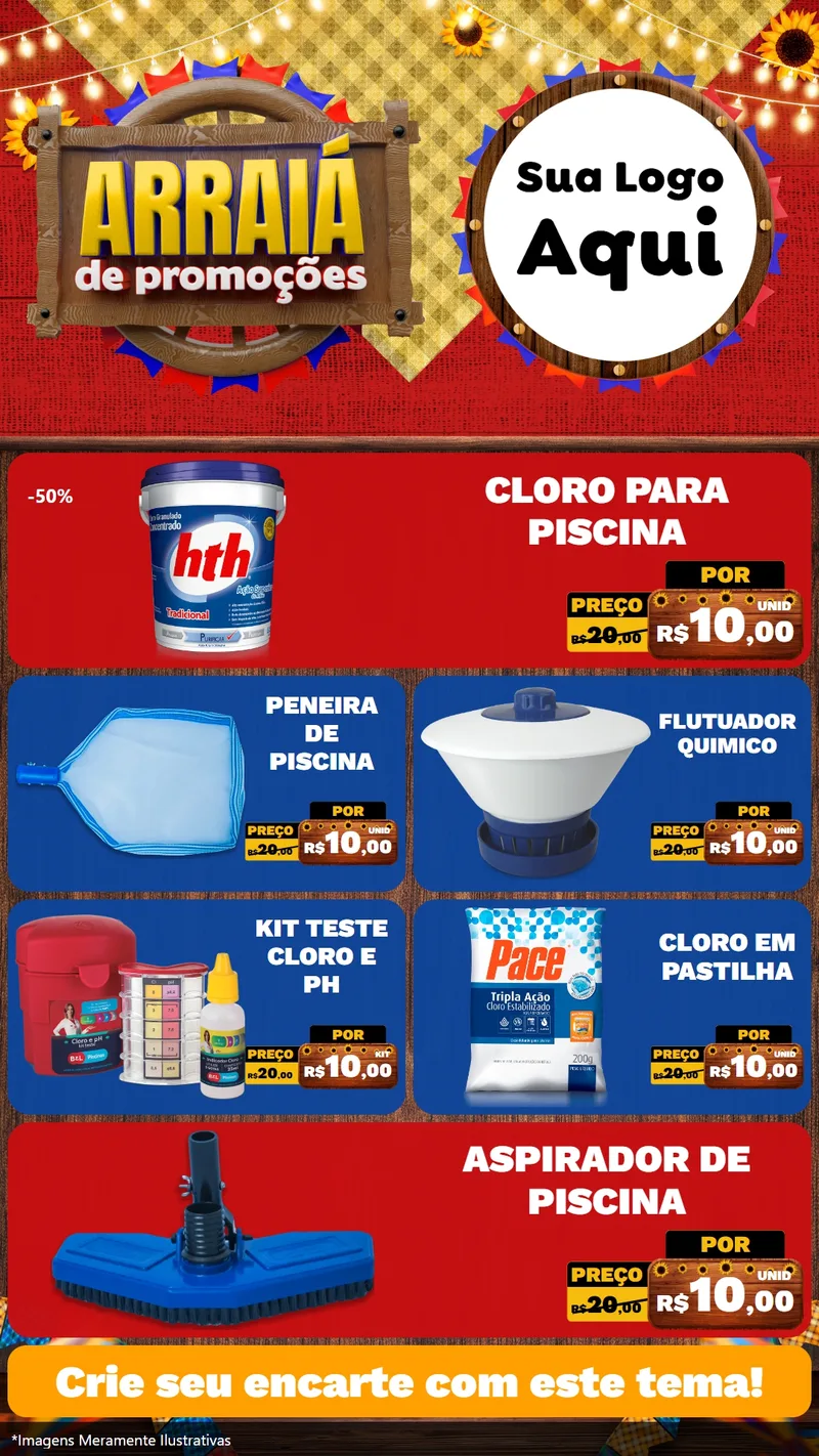 Modelo de TV para TV Vertical com o tema Arraiá de Promoções para Produtos para Piscina