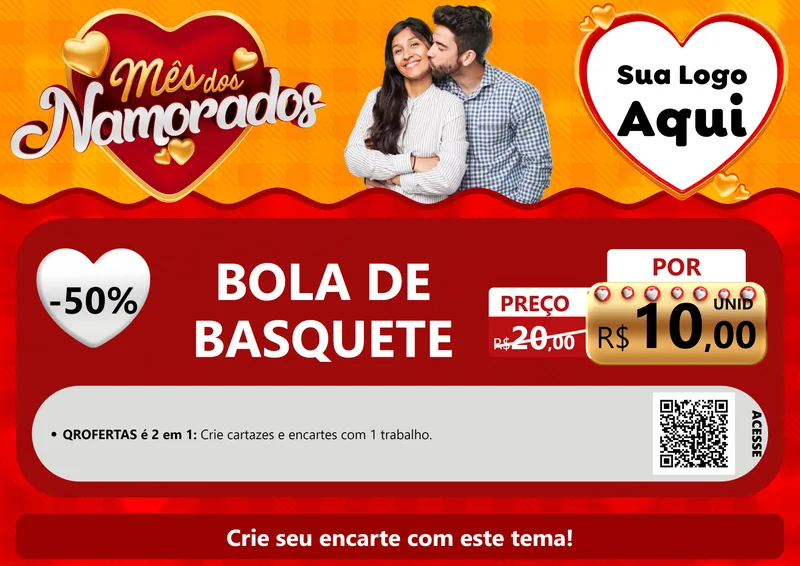 Modelo de Cartaz para Cartaz A4 Horizontal com o tema Mês dos Namorados para Artigos Esportivos