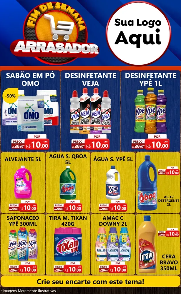 Modelo de Encarte para Encarte Grande com o tema Fim De Semana Arrasador para Produtos de Limpeza