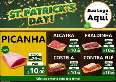 Modelo de Encarte para Encarte A4 Horizontal com o tema St Patriks Day para Açougue