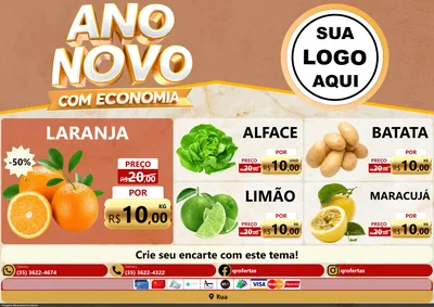 Modelo de Encarte para Encarte A4 Horizontal com o tema Ano Novo Com Economia para Hortifrúti
