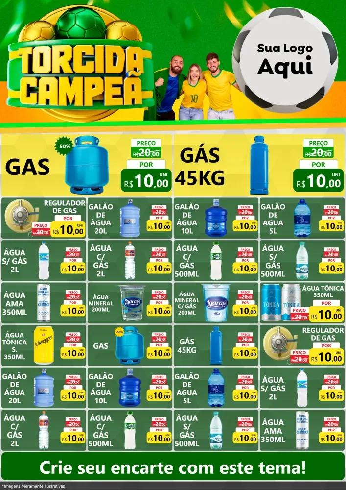 Modelo de Encarte para Encarte A4 Vertical com o tema Torcida Campeã - Copa para Água e gás