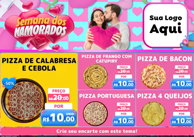 Modelo de Encarte para Encarte A4 Horizontal com o tema Semana dos Namorados para Pizzaria