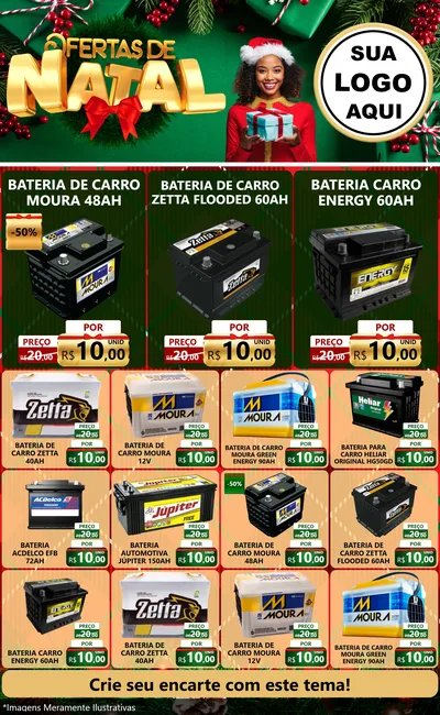 Modelo de Encarte para Encarte Grande com o tema Ofertas de Natal para Baterias Elétricas