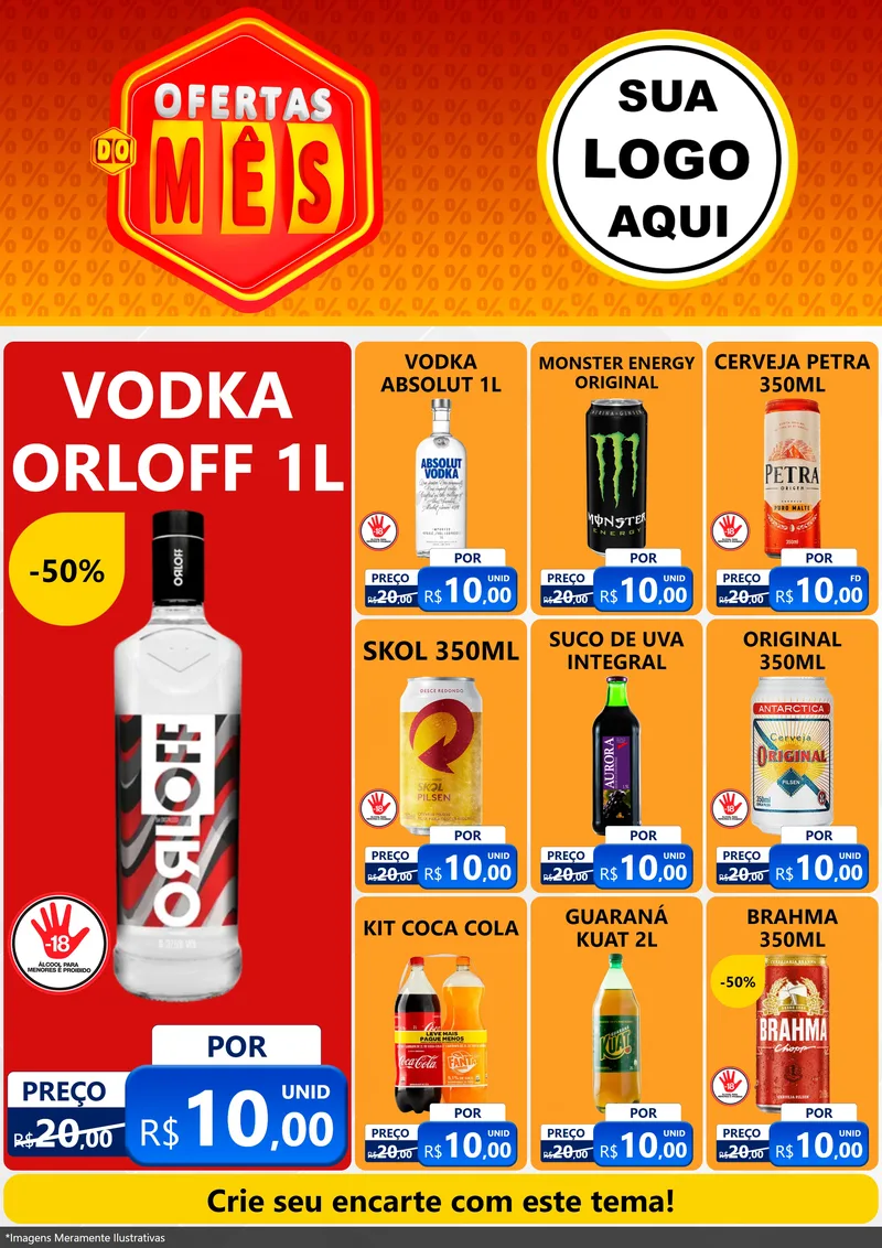 Modelo de Encarte para Encarte A4 Vertical com o tema Ofertas do Mês para Distribuidora de bebidas