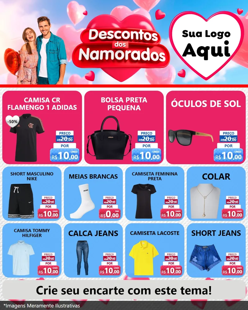 Modelo de Rede Social para Feed Instagram com o tema Descontos dos Namorados para Roupas e acessórios