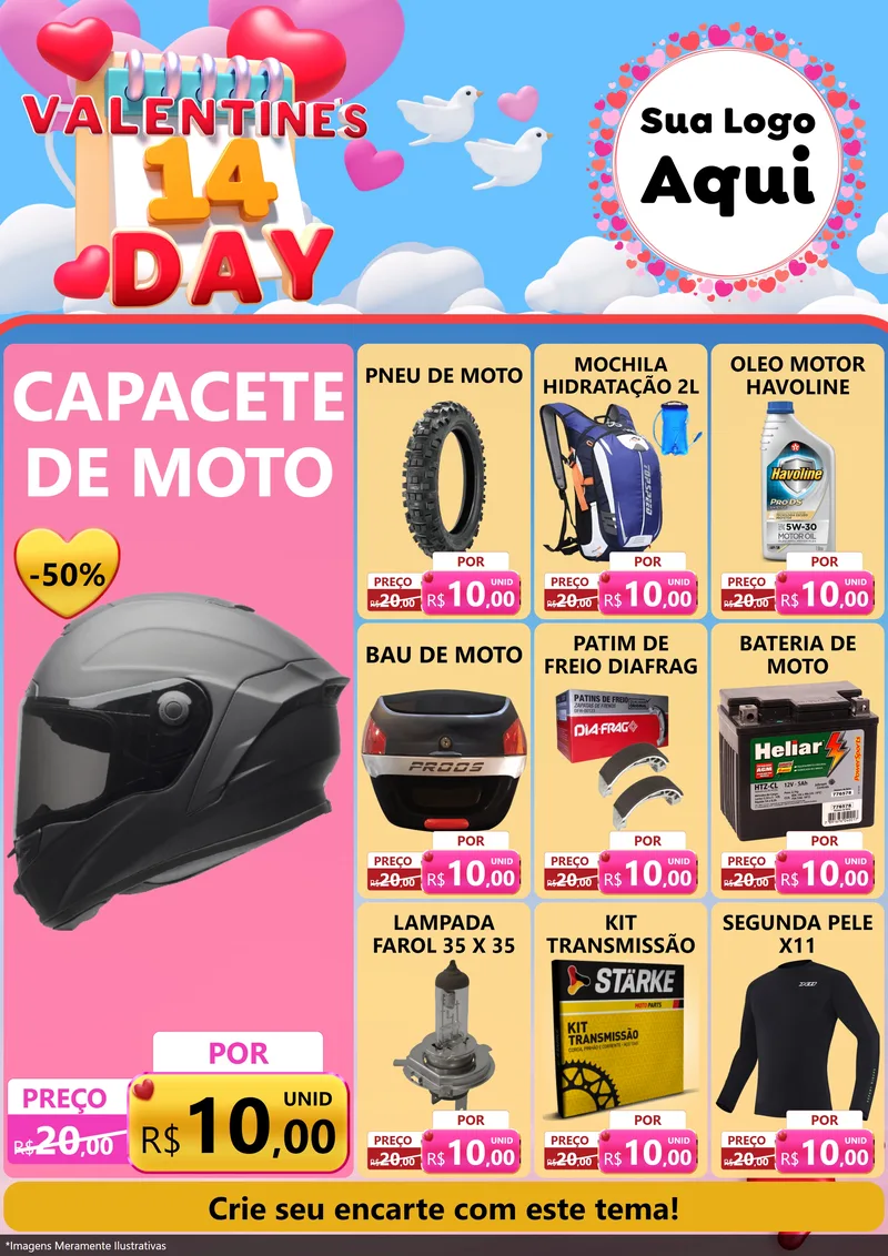 Modelo de Encarte para Encarte A4 Vertical com o tema Valentine's Day para Moto peças