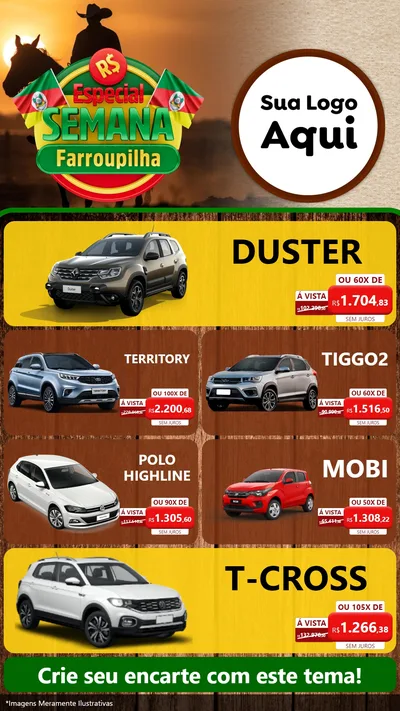 Modelo de TV para TV Vertical com o tema Especial Semana Farroupilha para Concessionaria de Carros