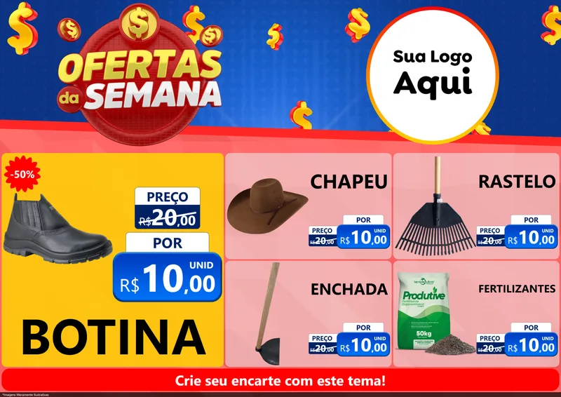 Modelo de Encarte para Encarte A4 Horizontal com o tema Ofertas Da Semana para Agropecuária