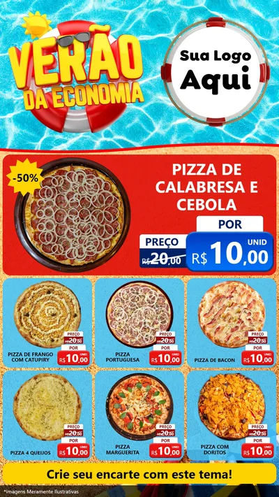 Modelo de Rede Social para Stories com o tema Verão da Economia para Pizzaria
