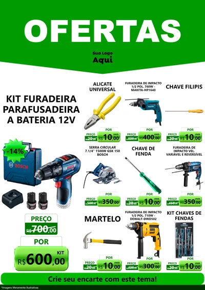 Modelo de Encarte para Encarte A4 Vertical com o tema Ofertas Verde Cartaz para Maquinas e Ferramentas