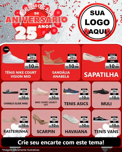 Modelo de Rede Social para Feed Instagram com o tema Promoção de Aniversário - 25Anos para Calçados