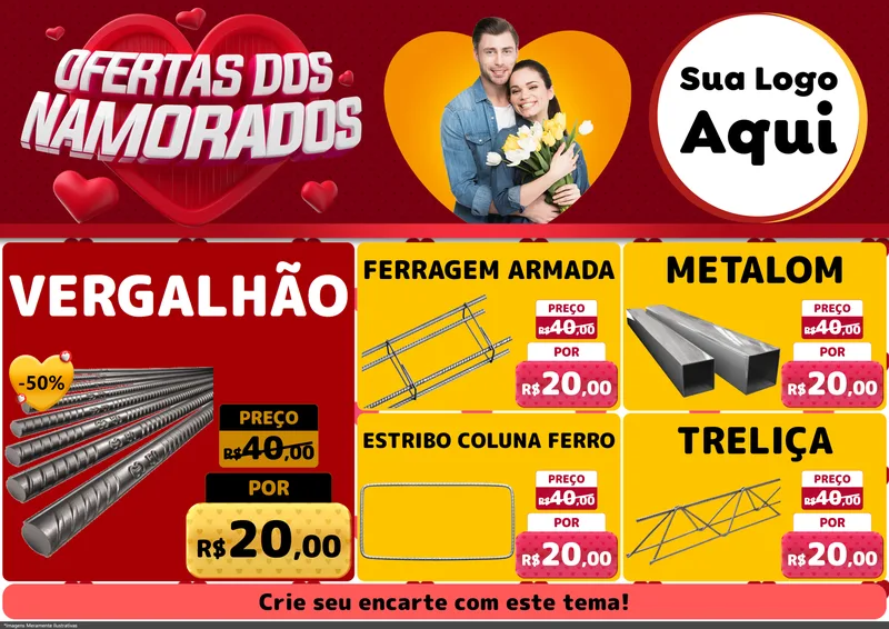 Modelo de Encarte para Encarte A4 Horizontal com o tema Ofertas Dos Namorados para Ferragens