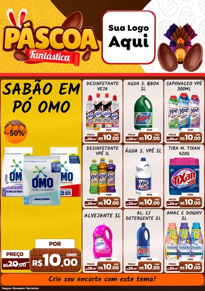 Modelo de Encarte para Encarte A4 Vertical com o tema Páscoa Fantástica para Produtos de Limpeza