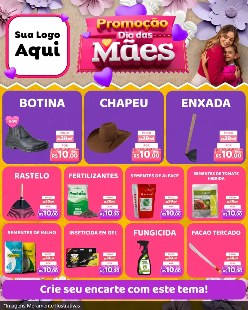 Modelo de Rede Social para Feed Instagram com o tema Promoção Dia das Mães para Agropecuária