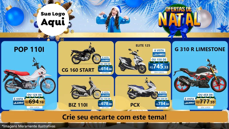 Modelo de TV para TV Horizontal com o tema Ofertas de Natal para Concessionaria de Motos