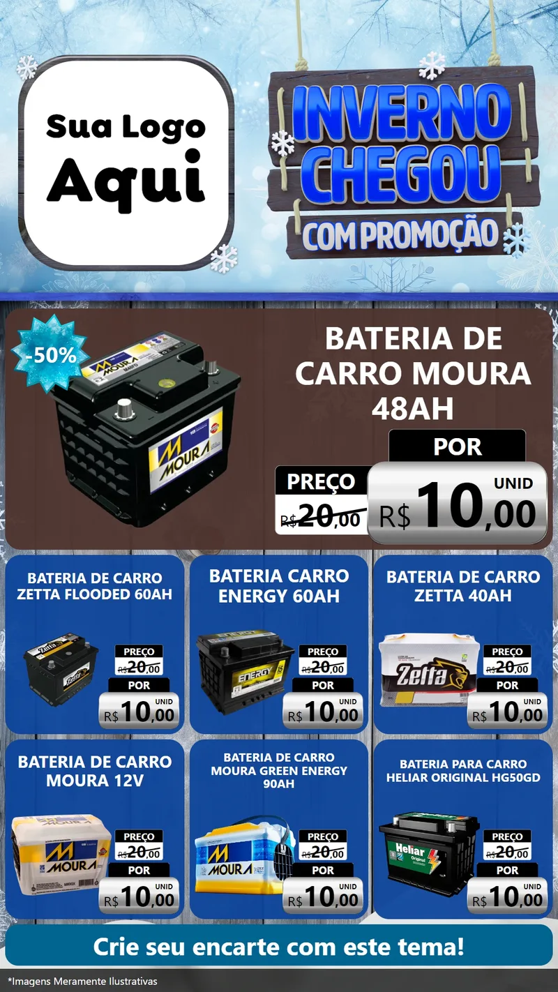 Modelo de Rede Social para Stories com o tema Inverno Chegou Com Promoção para Baterias Elétricas