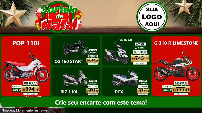 Modelo de TV para TV Horizontal com o tema Sorteio de Natal para Concessionaria de Motos