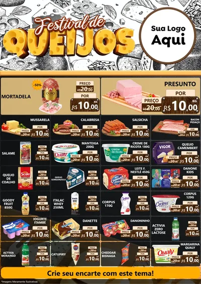 Modelo de Encarte para Encarte A4 Vertical com o tema Festival de Queijos para Frios e Laticínios