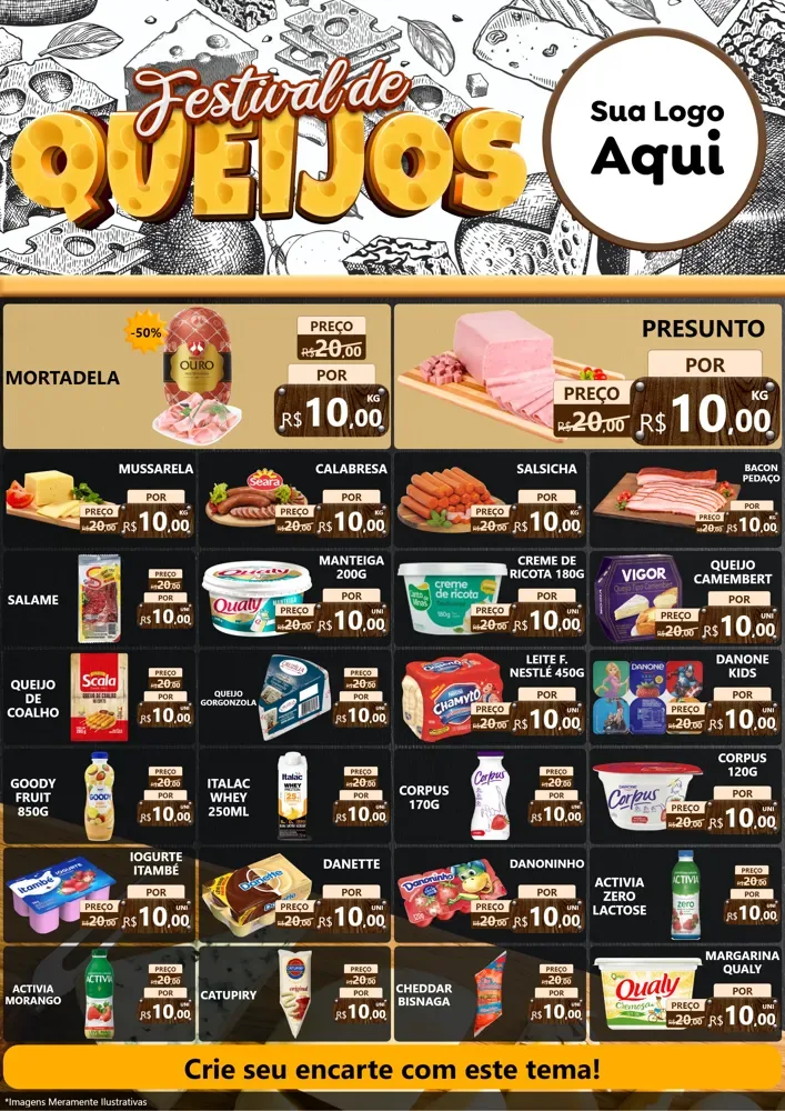 Modelo de Encarte para Encarte A4 Vertical com o tema Festival de Queijos para Frios e Laticínios