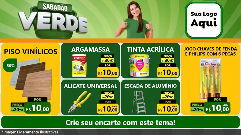 Modelo de TV para TV Horizontal com o tema Sabadão Verde para Material para Construção