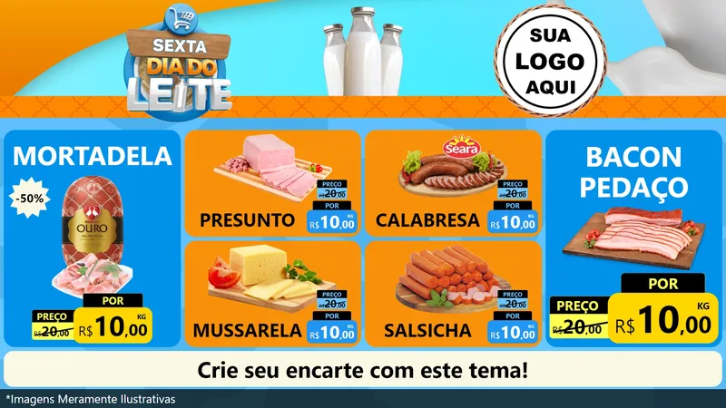 Modelo de TV para TV Horizontal com o tema Sexta Dia do Leite para Frios e Laticínios