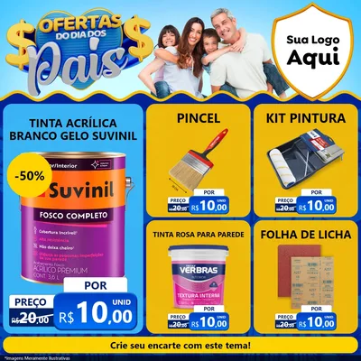 Modelo de Rede Social para Feed Facebook com o tema Ofertas do Dia dos Pais para Tintas e Ferramentas